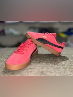 Puma Red Suede Sneakers with Black Formstrip and Gum Sole